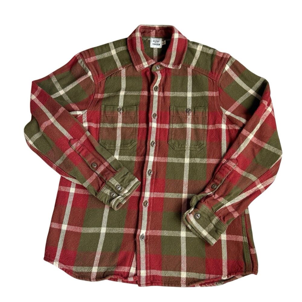 Flint And Tinder Crossback Workshirt Mens M Green Red Plaid Flannel Huckberry